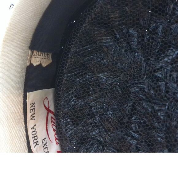 Vintage Lucila Mendez Raffia Cellophane Pearl Ribbon Pillbox Hat Size Large READ - Picture 8 of 8